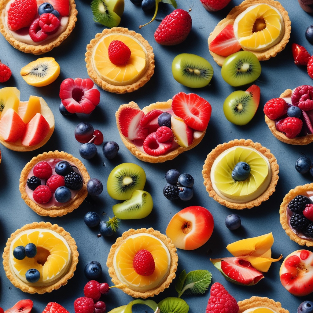 A selection of colorful fruit tartlets